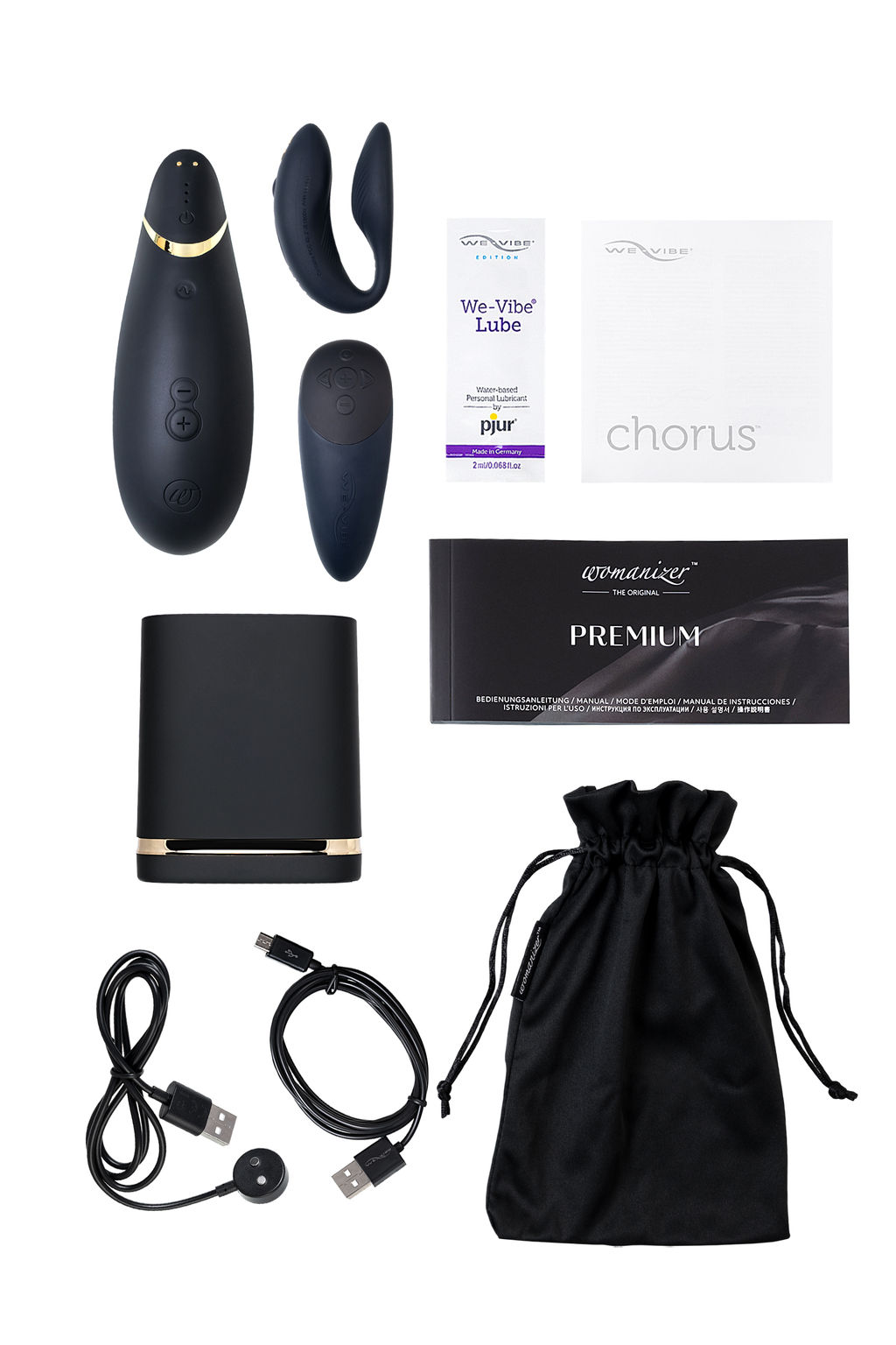 Набор Womanizer Premium + WE-VIBE Chorus черный, силикон, 19 см  фото 13