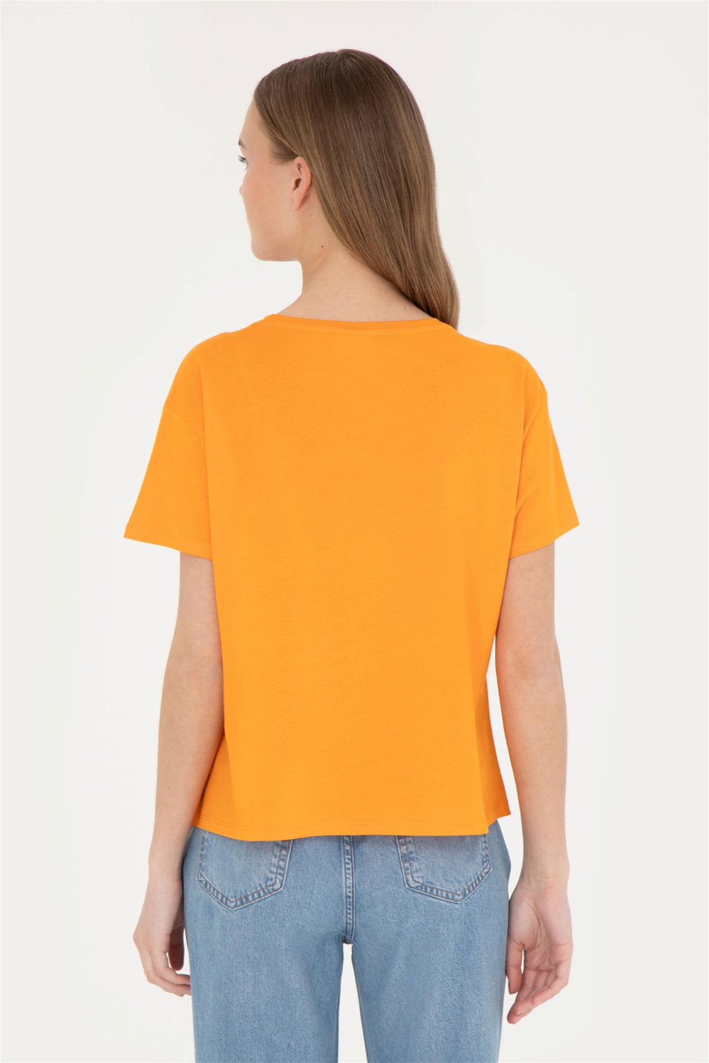 Женская оранжевая футболка с круглым вырезом - U.s. polo assn фото 5