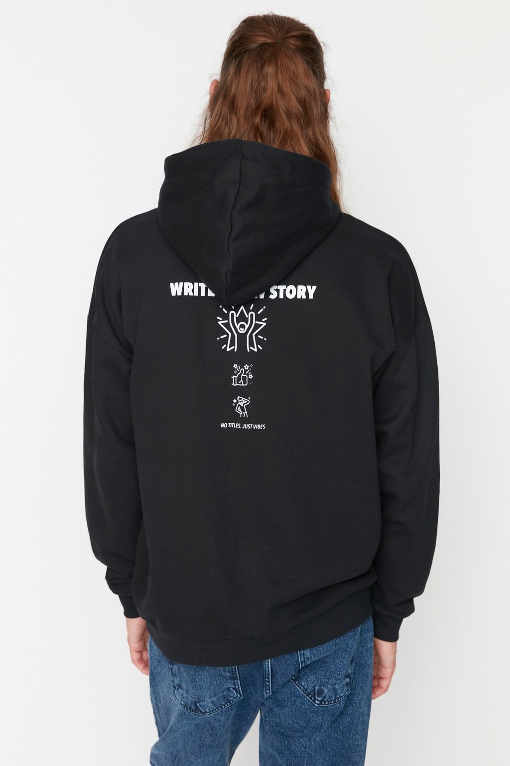 Siyah Oversize/Genis Kesim Fit Kapusonlu Yaz? Bask?l? Sweatshirt TMNAW23SW00015 - Trendyolmilla фото 6