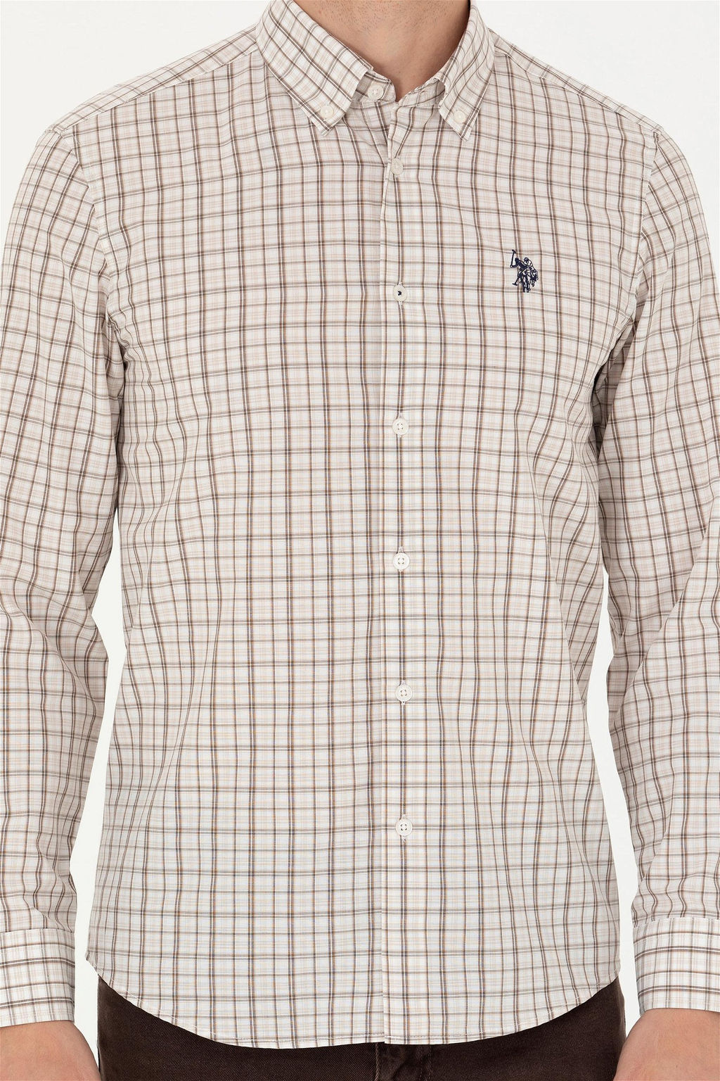 U. S. Polo Assn Мужская рубашка песочного цвета в клетку - U.s. polo assn фото 6