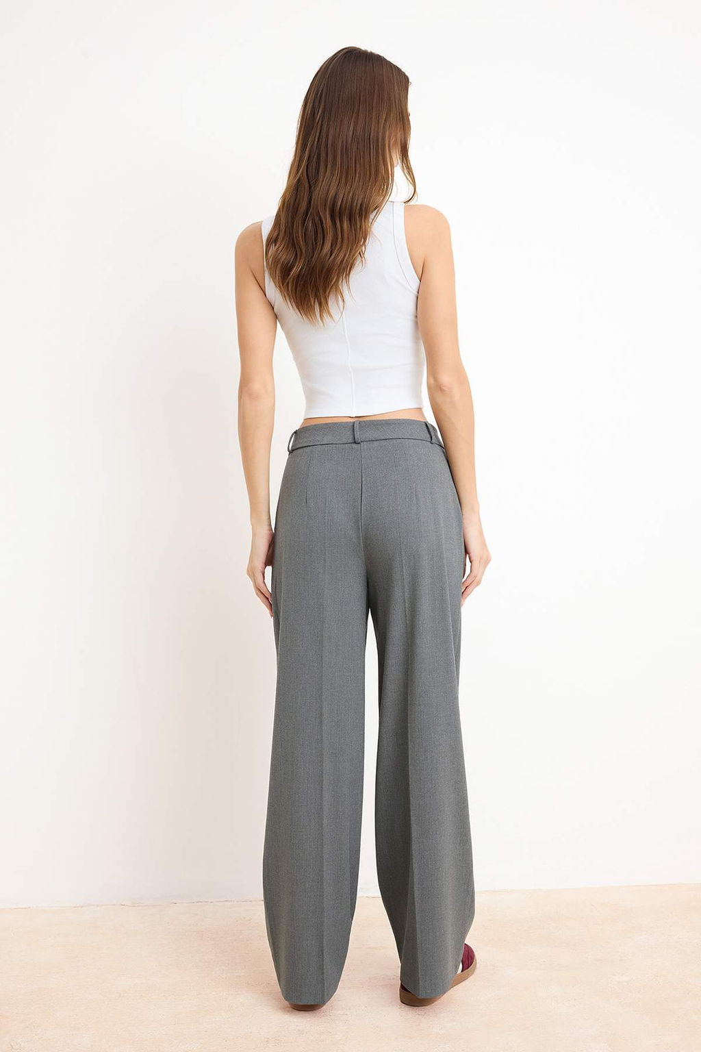 TRENDYOLMILLA Antrasit Palazzo/Extra Genis Paca Dokuma Kumas Pantolon TWOSS23PL00062  фото 16