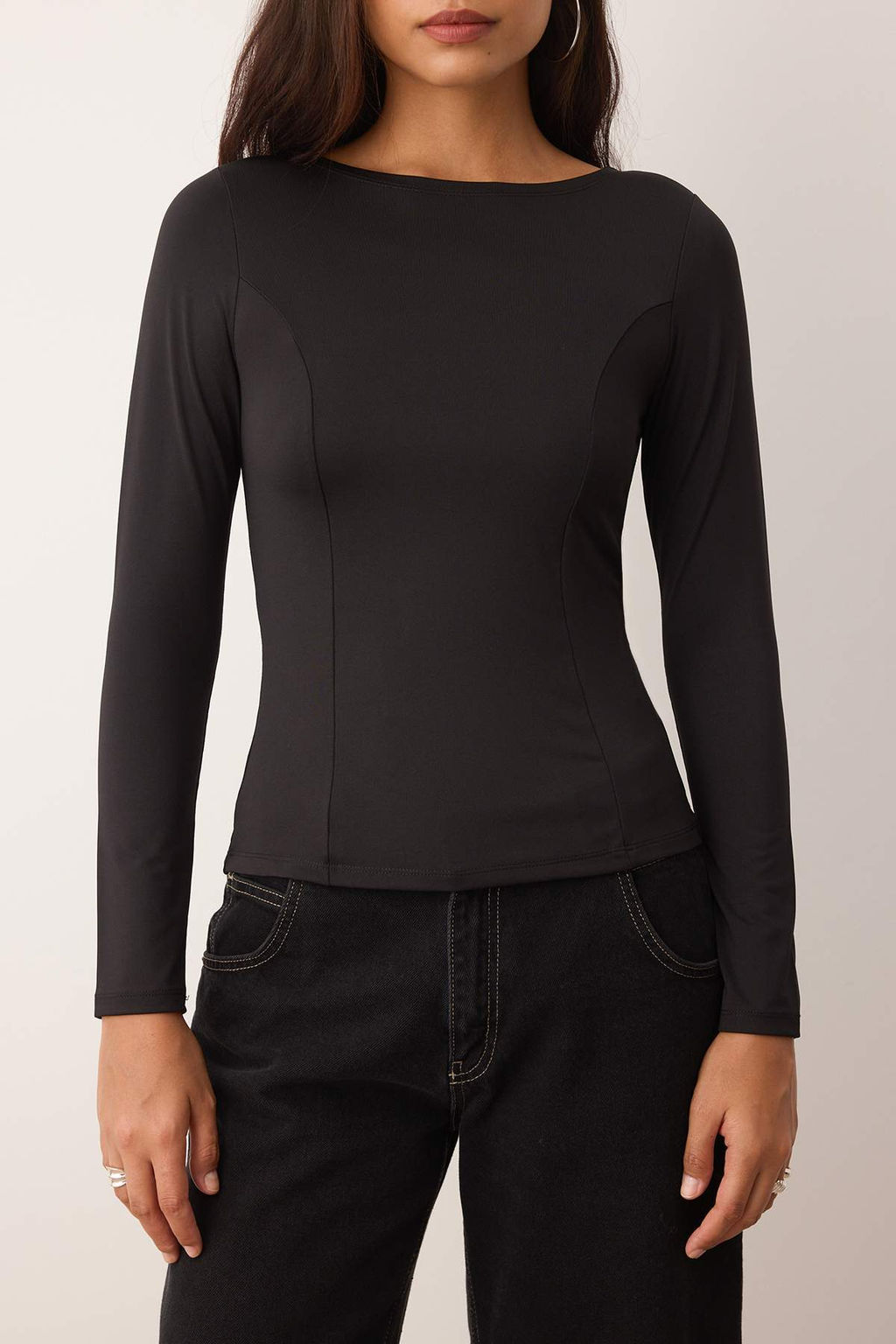 Siyah Fitted/Vucuda Oturan Uzun Kollu Kay?k Yaka Esnek Orme Bluz TWOAW26BZ00108 - Trendyolmilla фото 3