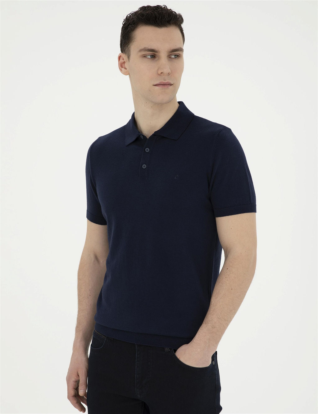 Lacivert Slim Fit D__meli Polo Yaka Triko Ti__rt - Pierre cardin фото 3