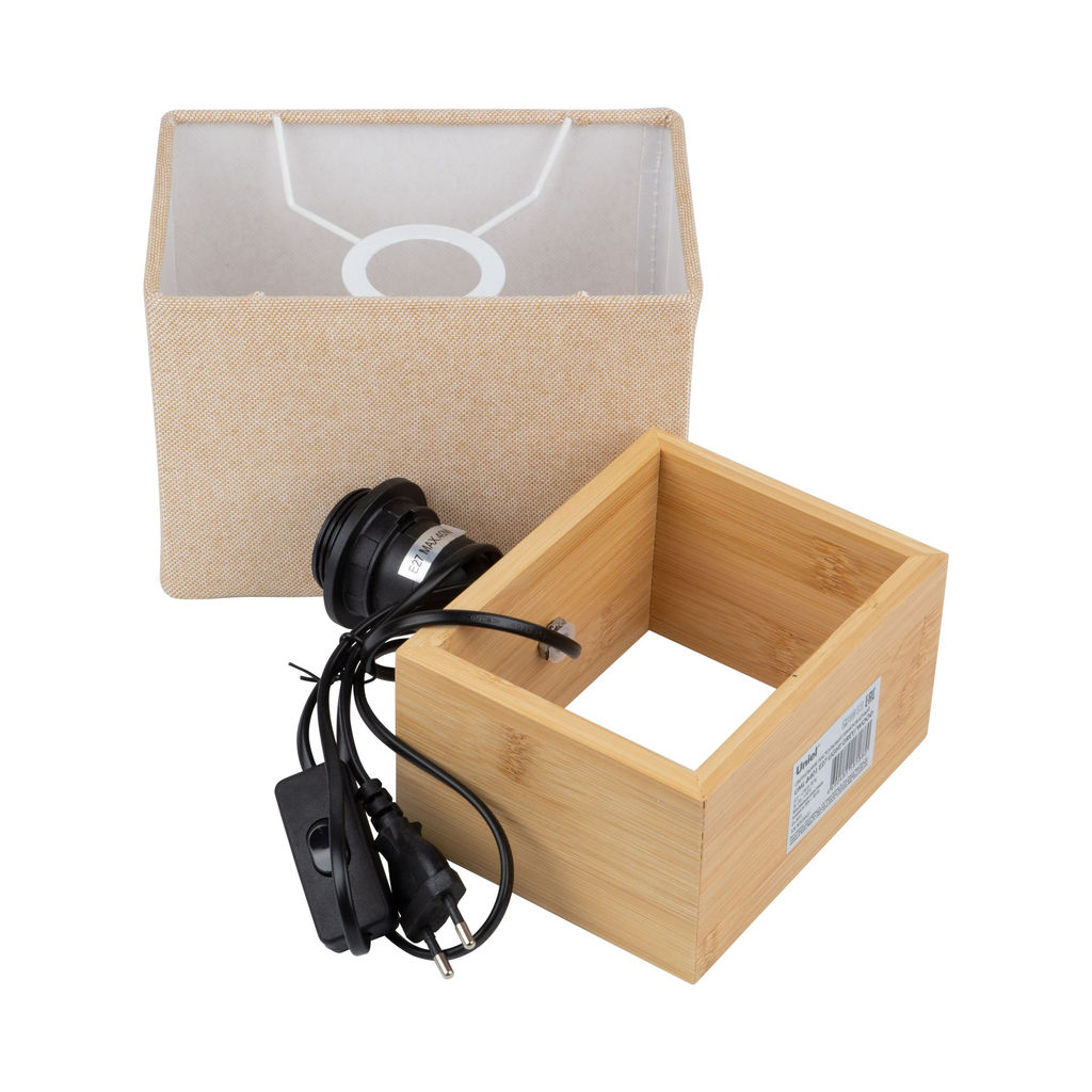 UML-B401 E27 LIGHT GREY/WOOD Светильник настольный декоративный под лампу Е27, 40W. Механический выключатель. Светло-серый. ТМ Uniel - Volpe фото 3