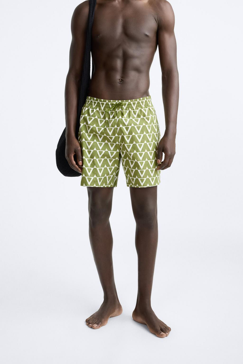 LONG GEOMETRIC PRINT SWIMMING TRUNKS - Zara фото 4