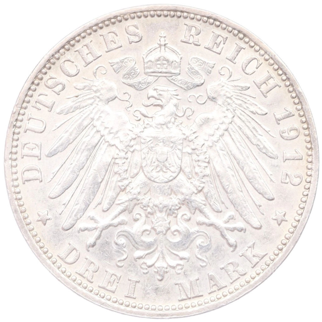 Монета 3 марки 1912 года D Германия (Бавария)