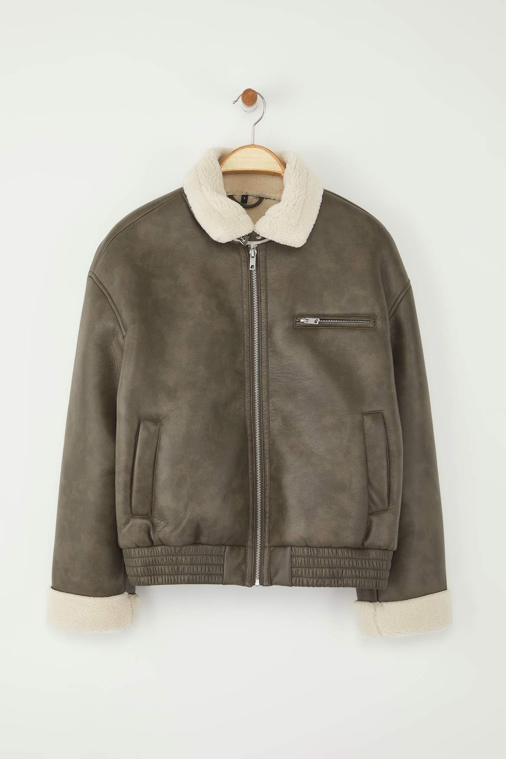 Fume Oversize Kal?p Pelus Detayl? Suni Deri Bomber Ceket Mont TWOAW26MO00010