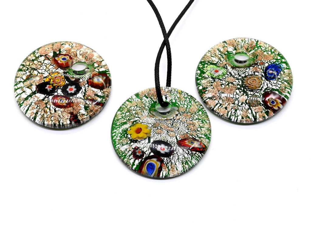 Кулон круглый из муранского стекла 50мм цв.зеленый