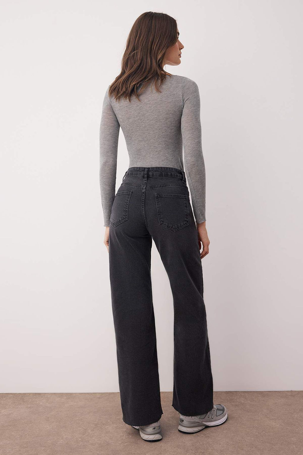 Siyah Yuksek Bel Pacas? Kesikli Wide Leg/Genis Paca Palazzo Comfort/Esnek Smoke Jeans TWOAW26JE00081