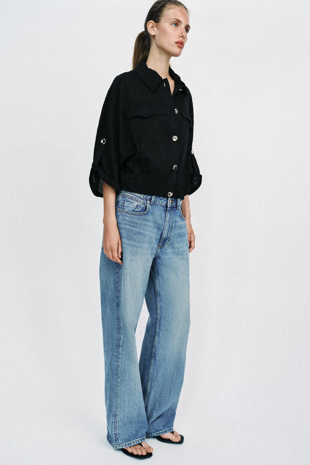 BLUSA SAFARI MANGA REMANGADA / Negro - Zara фото 4