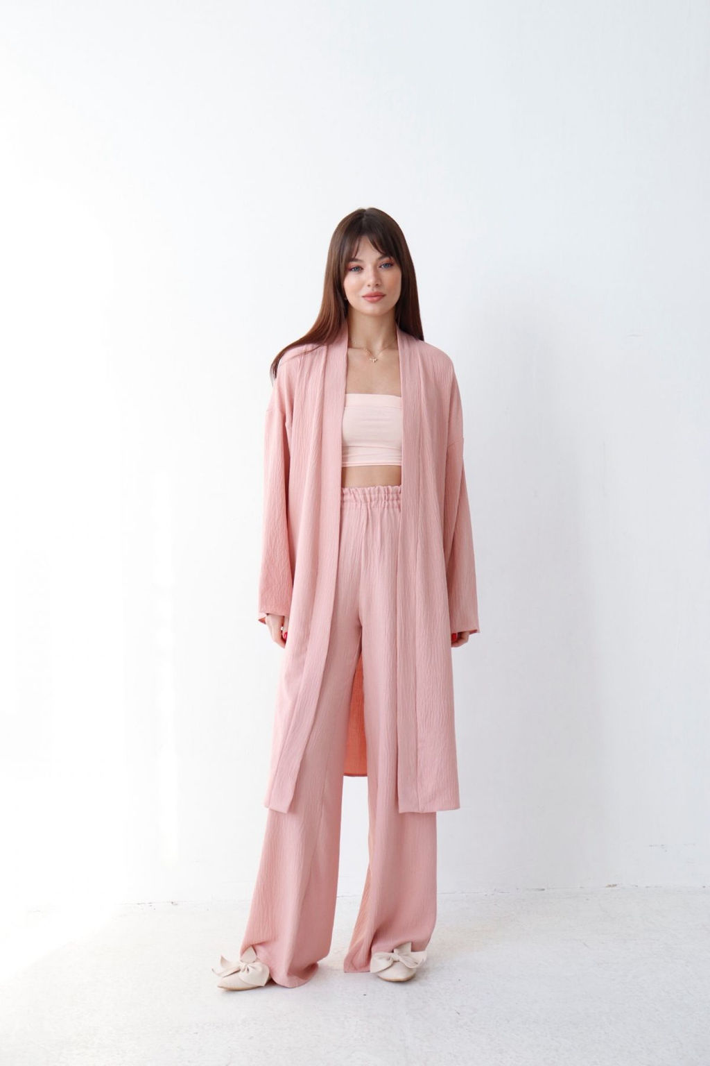 9164 Костюм из кимоно и брюк-палаццо пудровый - Martichelli фото 2