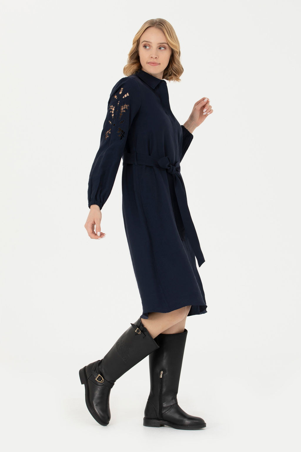 Женское темно-синее тканое платье - U.s. polo assn фото 10