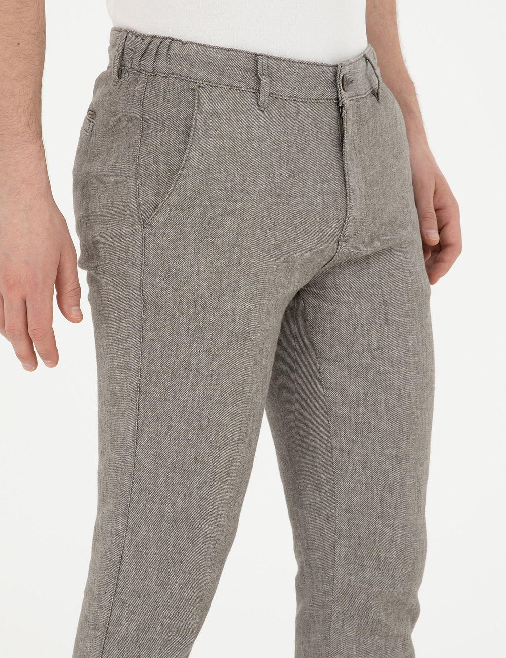 Ye_il Slim Fit Keten Kar___ml_ Kanvas Pantolon