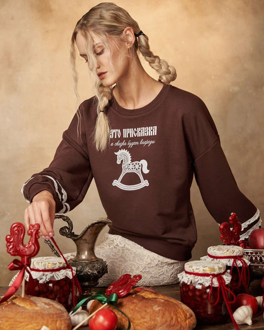 Свитшот с кружевом Присказка 95% хлопок, 5% лайкра - Sahar art lab фото 2