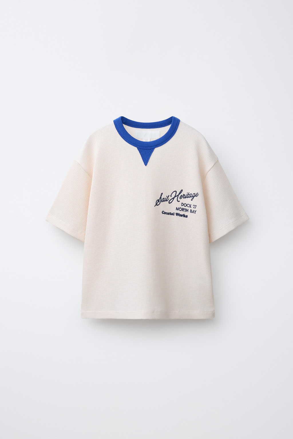 CAMISETA WAFFLE CONTRASTE / Crudo / Azul - Zara фото 2