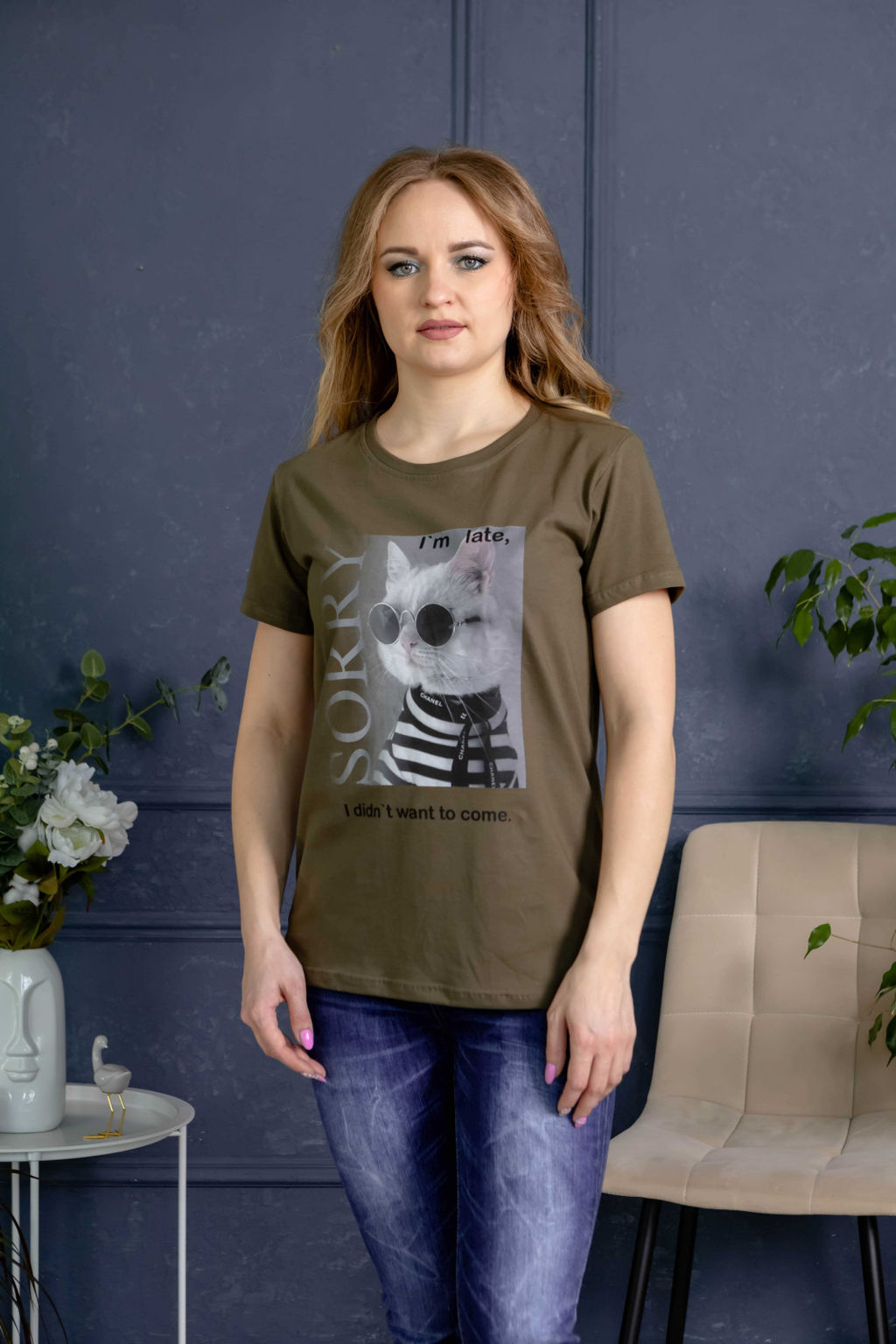 Футболка Алина (Кот в тельняшке) 3-541е