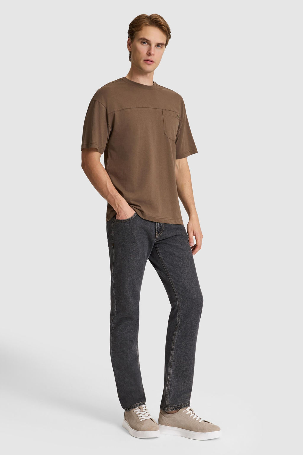 Erkek Kahverengi Comfort Fit Bisiklet Yaka Ti__rt