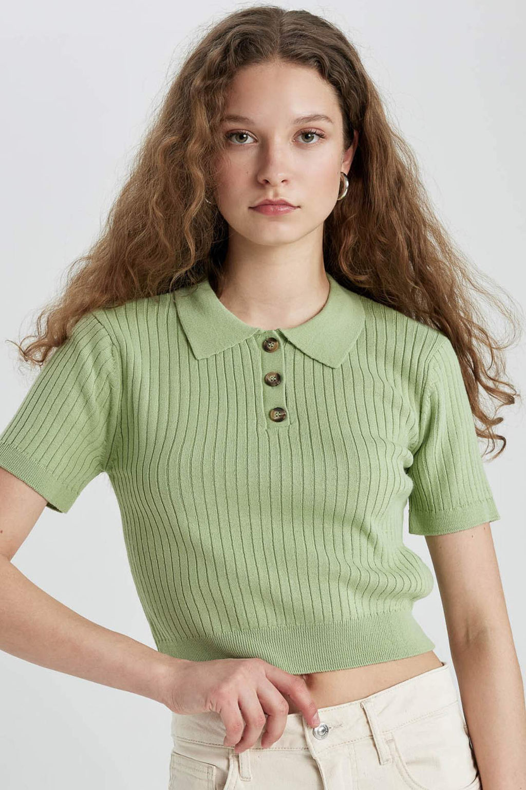 Slim Fit Dar Kesim Polo Yaka K?sa Kollu Triko Tisort - Defacto фото 2