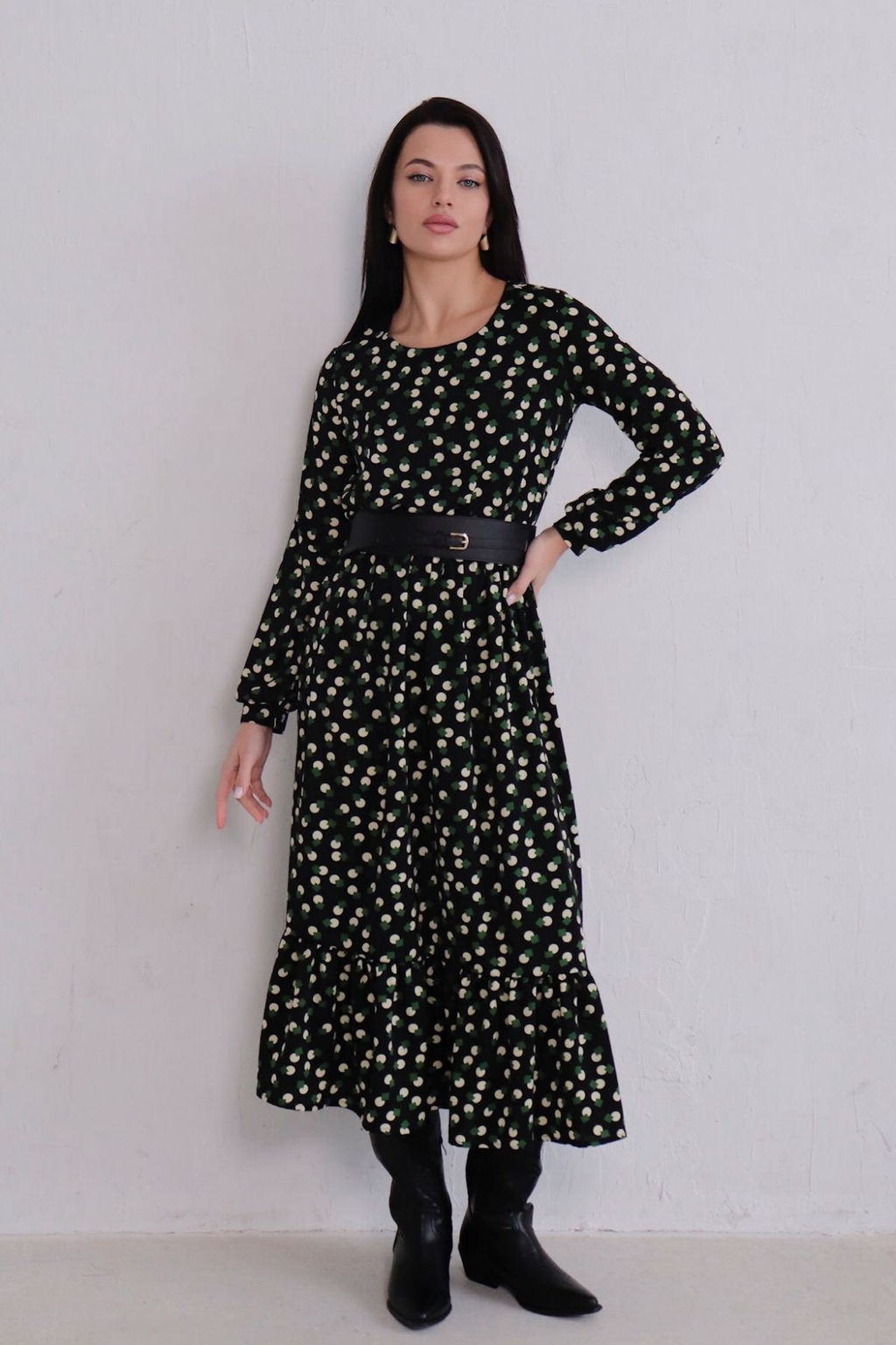 Платье чёрное с принтом длины миди - Martichelli фото 3