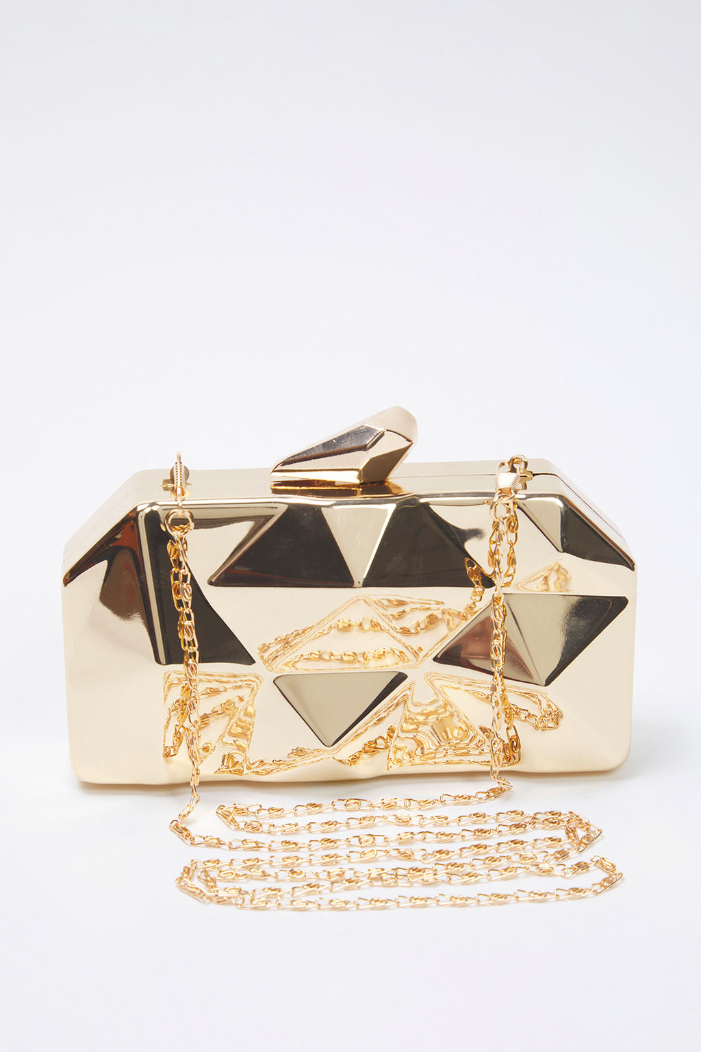 Metalik Alt?n Uc Boyutlu Abiye Kad?n S?k Mini Clutch El Cantas? TAKSS25OC00064