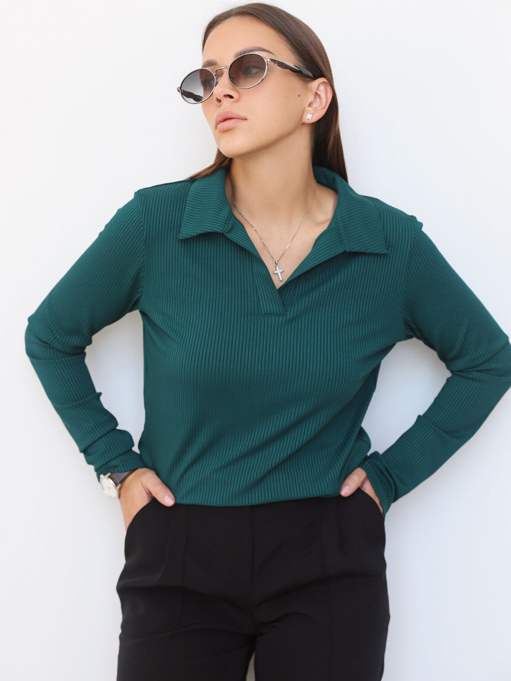 Лонгслив женский поло КФ101 Изумруд от фабрики Спортсоло