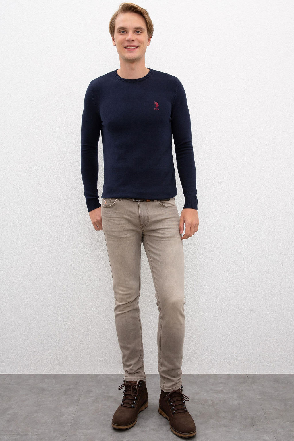 U. S. Polo Assn / Мужской трикотажный свитер темно-синего цвета с круглым вырезом Basic - U.s. polo assn фото 9