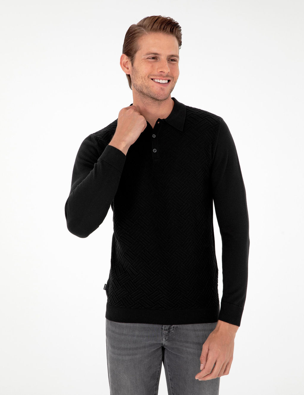 Siyah Slim Fit D__meli Polo Yaka Triko Kazak - Pierre cardin фото 3