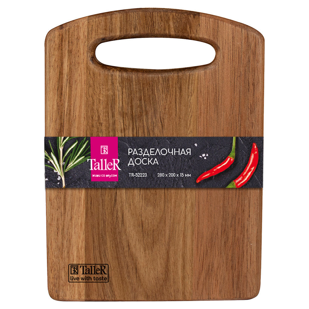 Доска разделочная из акации TalleR 28х20х1,5см, прямоугольная (Китай) - Домашняя мода фото 3