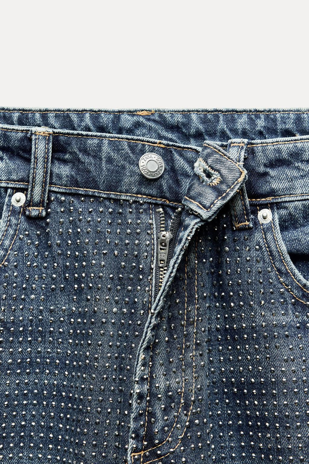 RELAXED MID-WAIST RHINESTONE JEANS - Zara фото 9