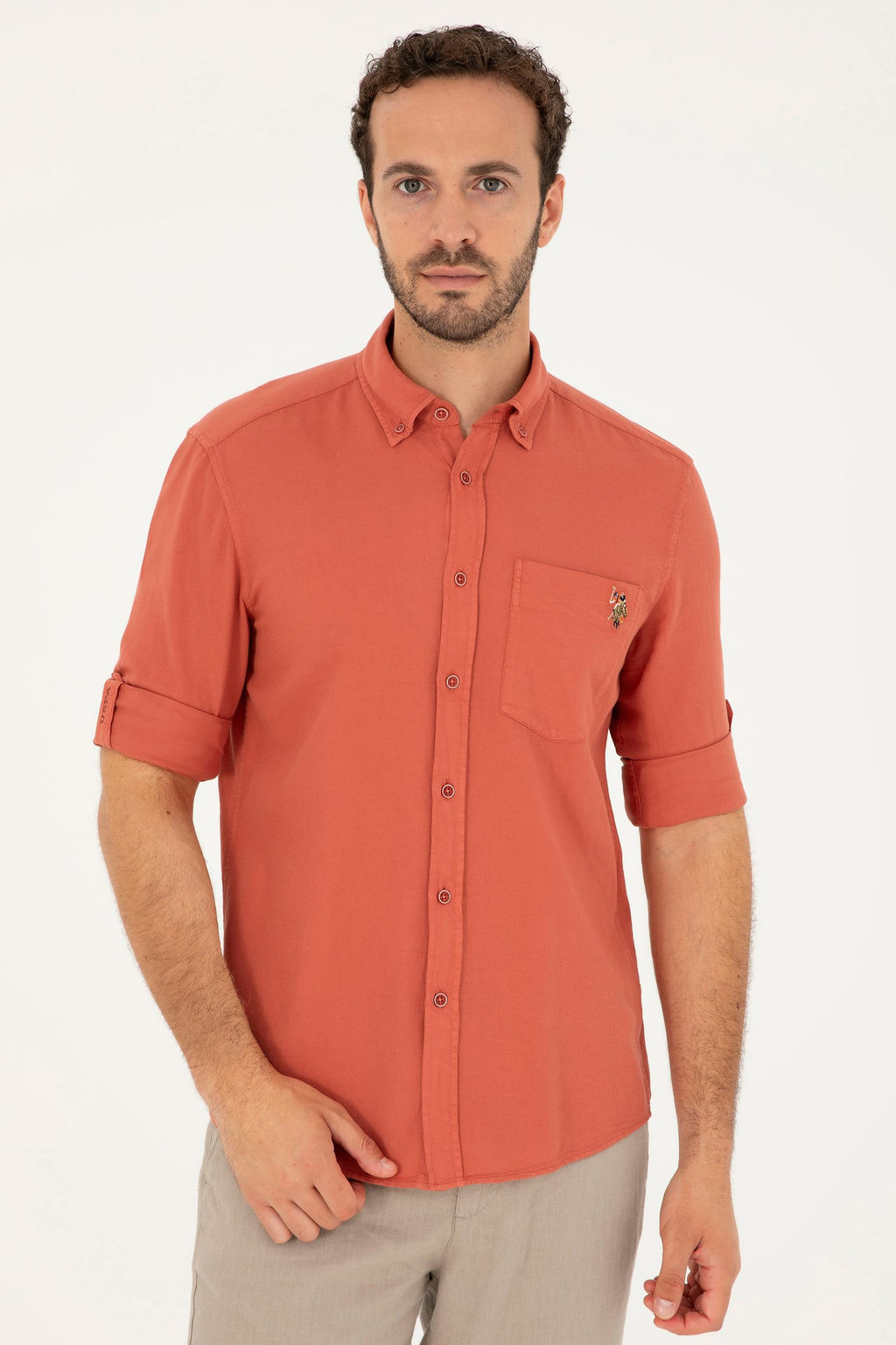 U. S. Polo Assn / Мужская пудровая рубашка с длинным рукавом - U.s. polo assn фото 3