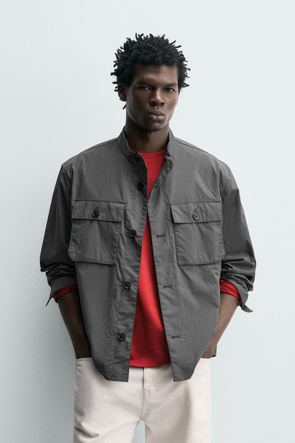 SOBRECAMISA ALGOD?N BOLSILLOS / Gris medio - Zara фото 2