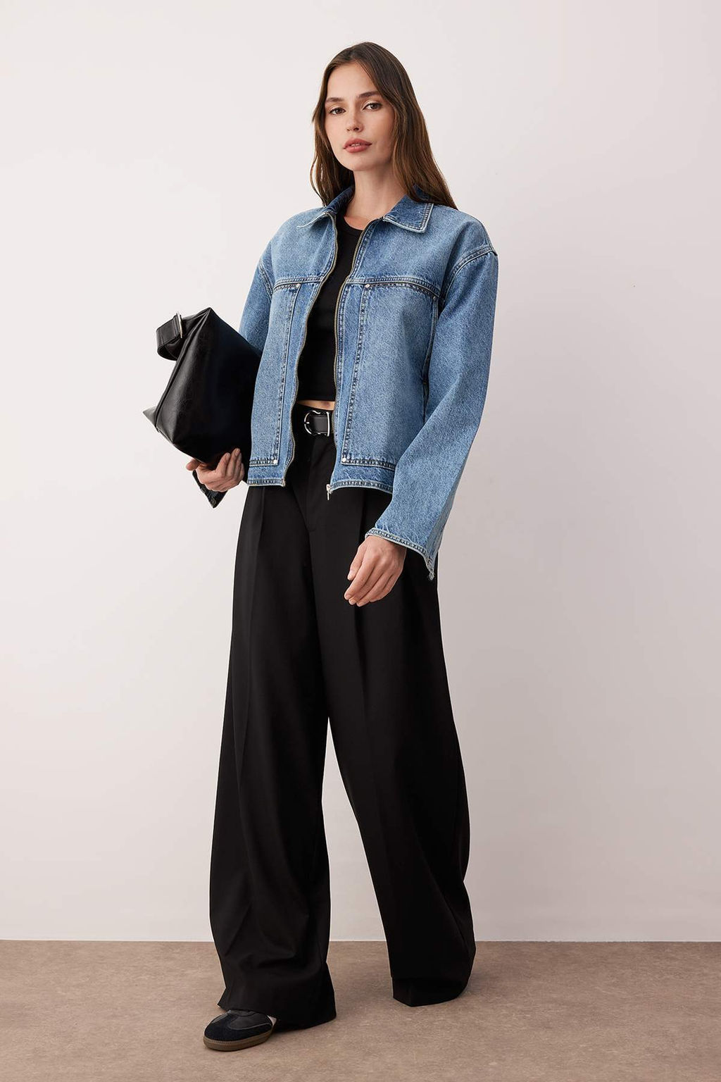 Mavi Fermuarl? Cep Detayl? Oversize Denim Ceket TWOAW26CE00022 - Trendyolmilla фото 2