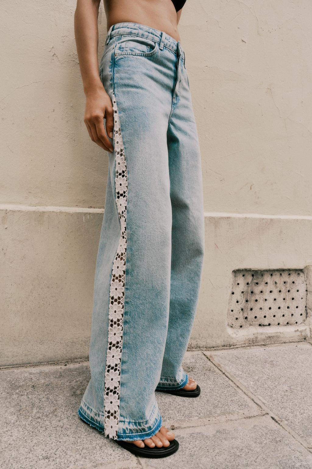Z1975 WIDE-LEG HIGH-WAIST JEANS WITH CROCHET TRIM - Zara фото 5