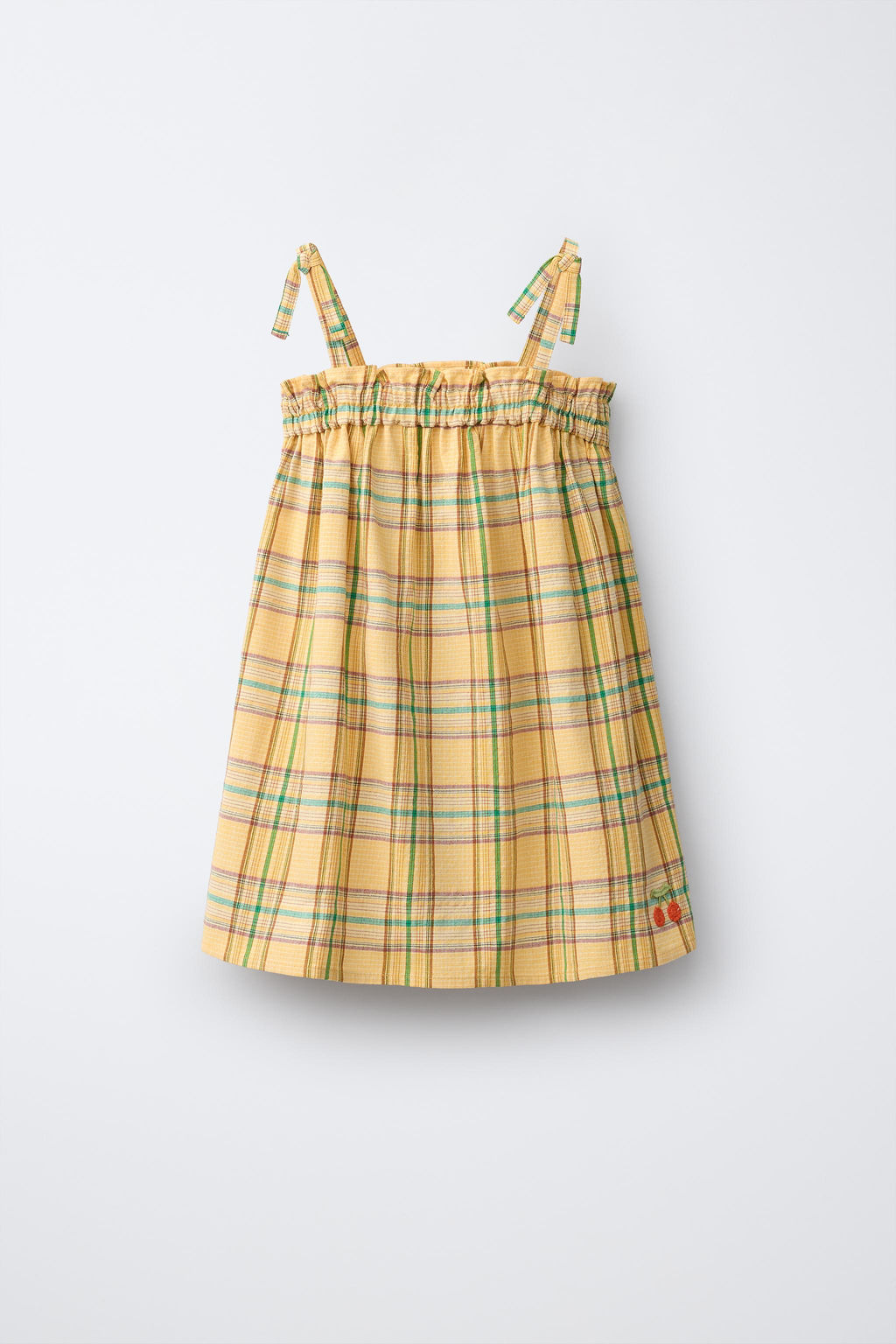 VESTIDO TEXTURA CUADROS BORDADO / Amarillo - Zara фото 4