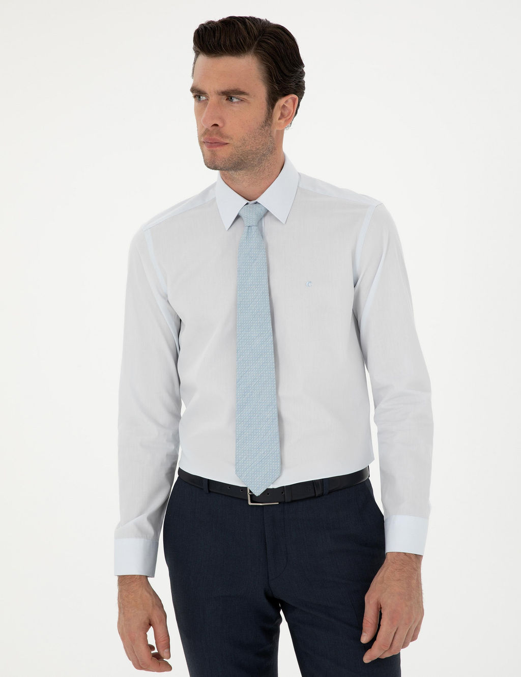 Голубая классическая хлопковая рубашка приталенного кроя - Cacharel фото 3