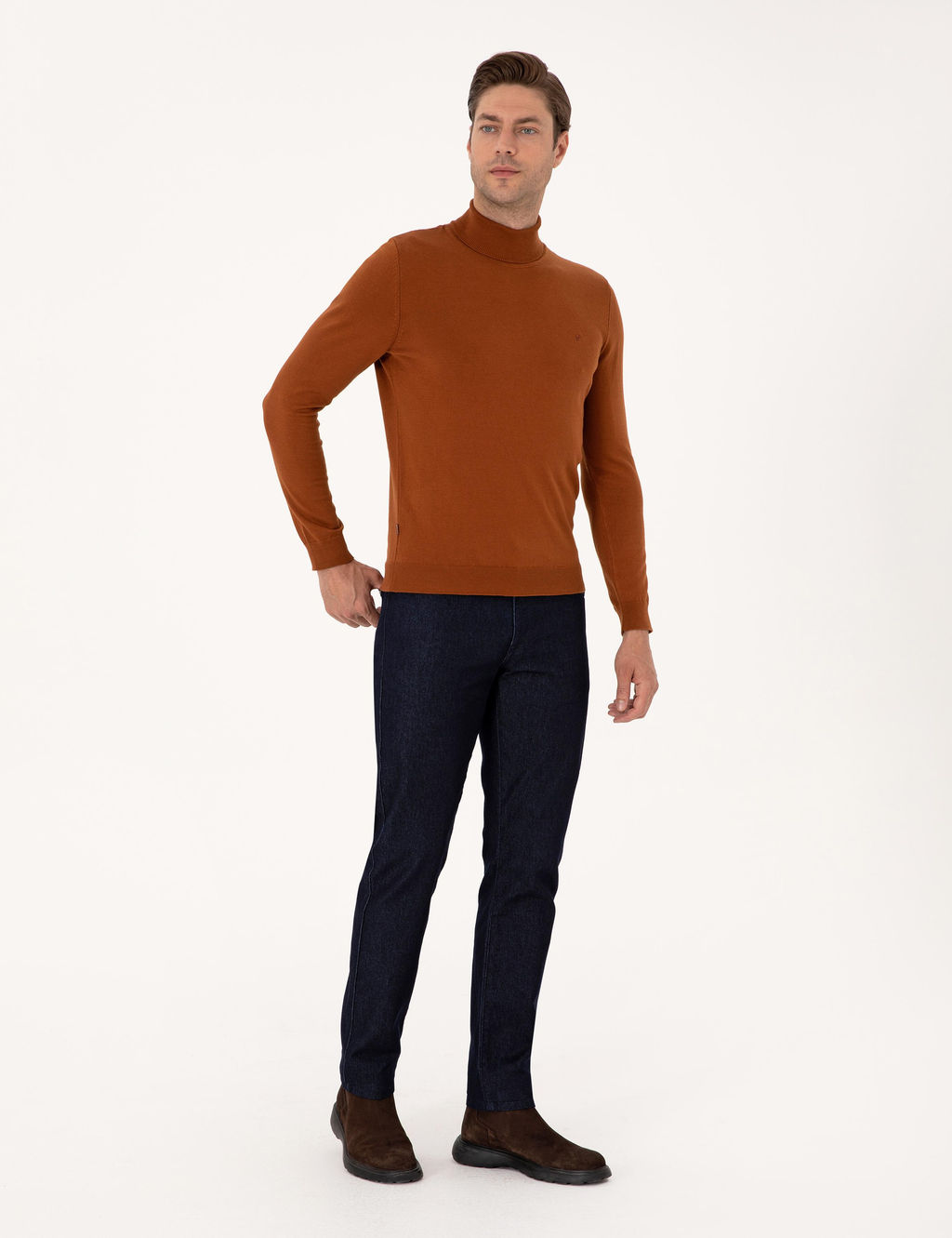 Kahverengi Slim Fit Bal_k__ Yaka Basic Triko Kazak - Pierre cardin фото 4