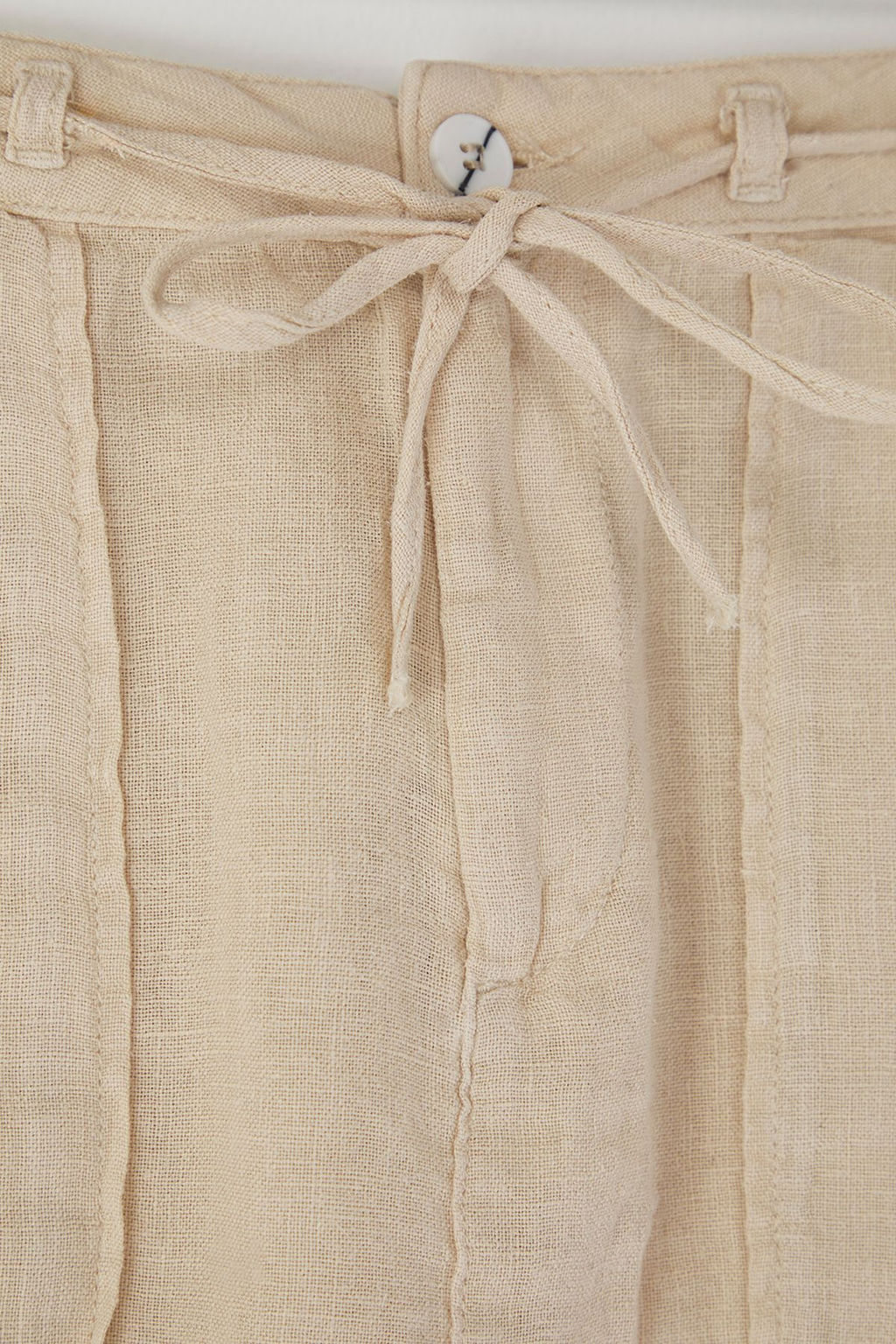 Bej %100 Keten Cep Detayl? Mini Etek TWOSS24ET00154