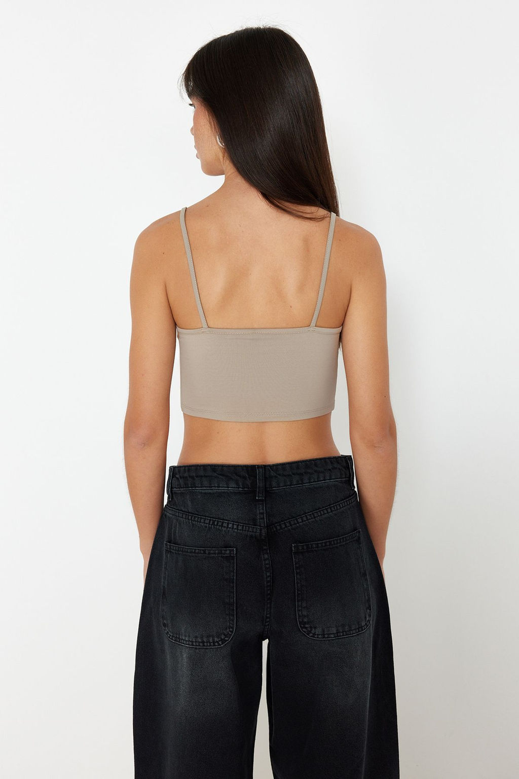 Siyah-Vizon 2li Paket Poliamid Icerikli Ask?l? Crop Fitted Esnek Orme Atlet TWOSS24AL00053