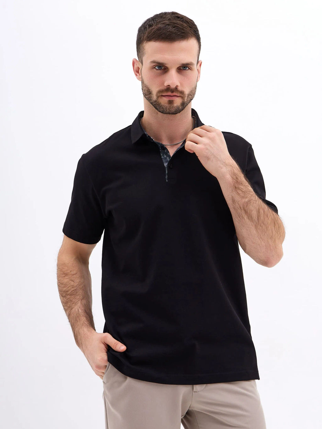 Джемпер мужской с воротником поло короткий рукав GREG G144-PO1246T-SAS5111 (черный)