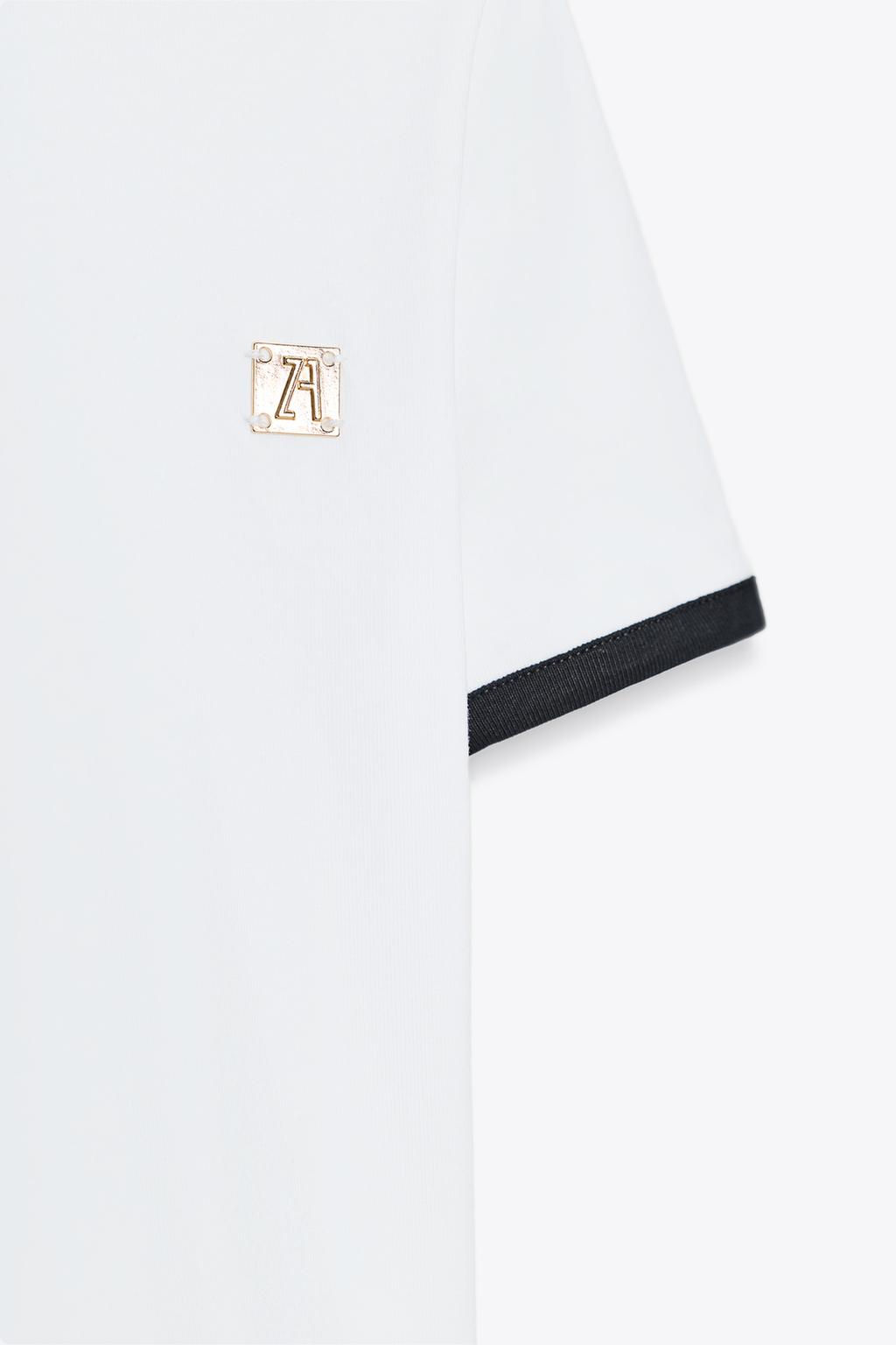 ZARA T-SHIRT WITH TRIM AND BROOCH  фото 7