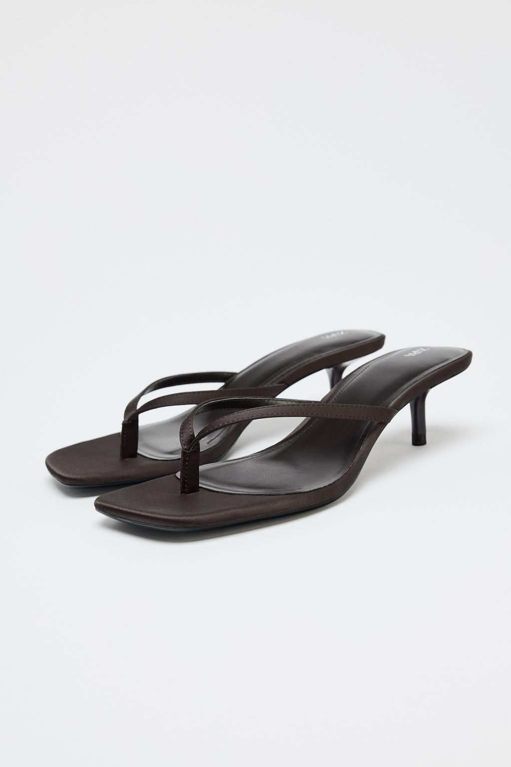 SATIN KITTEN-HEEL SANDALS - Zara фото 4