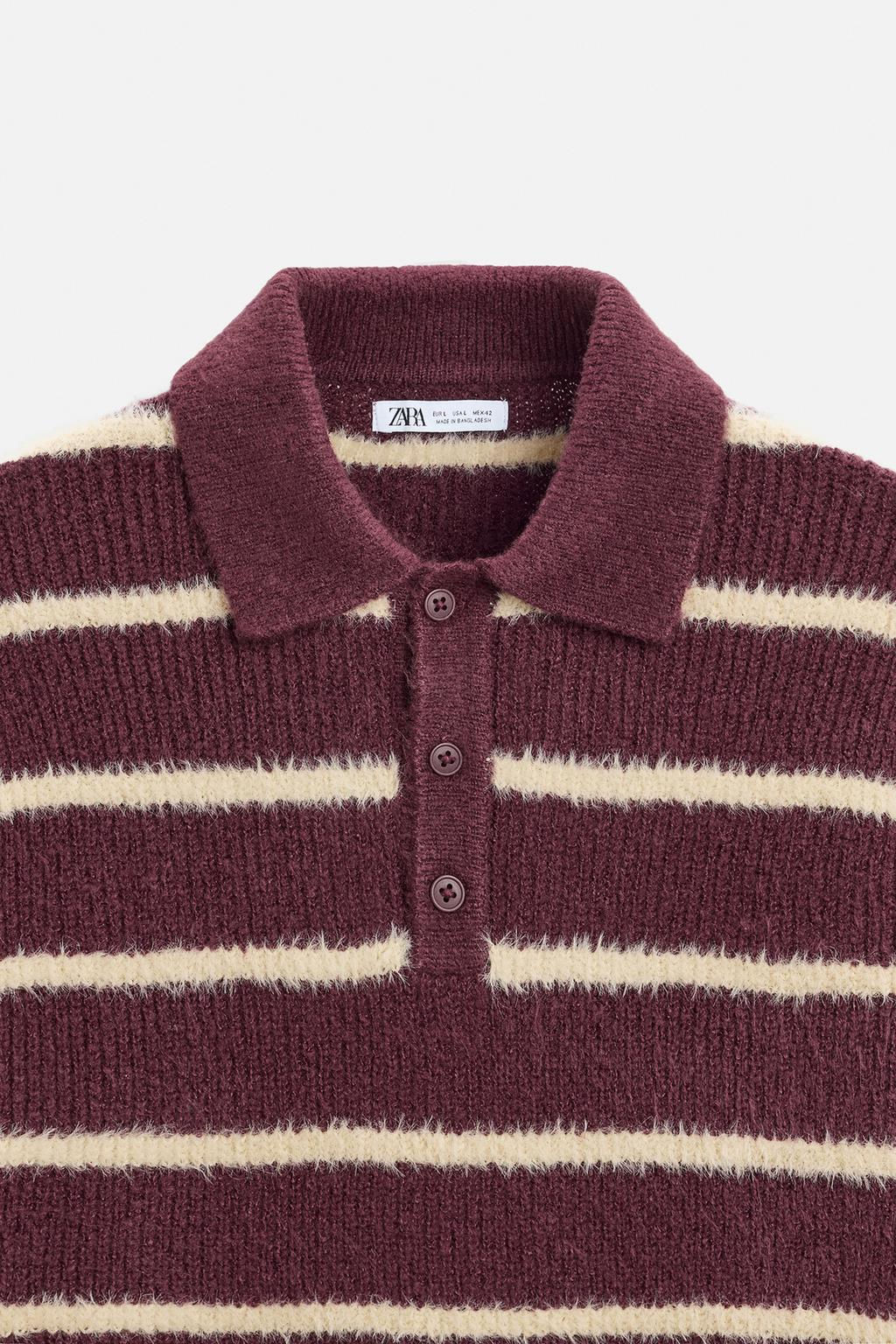 TEXTURED STRIPED KNIT POLO SWEATER - Zara фото 16