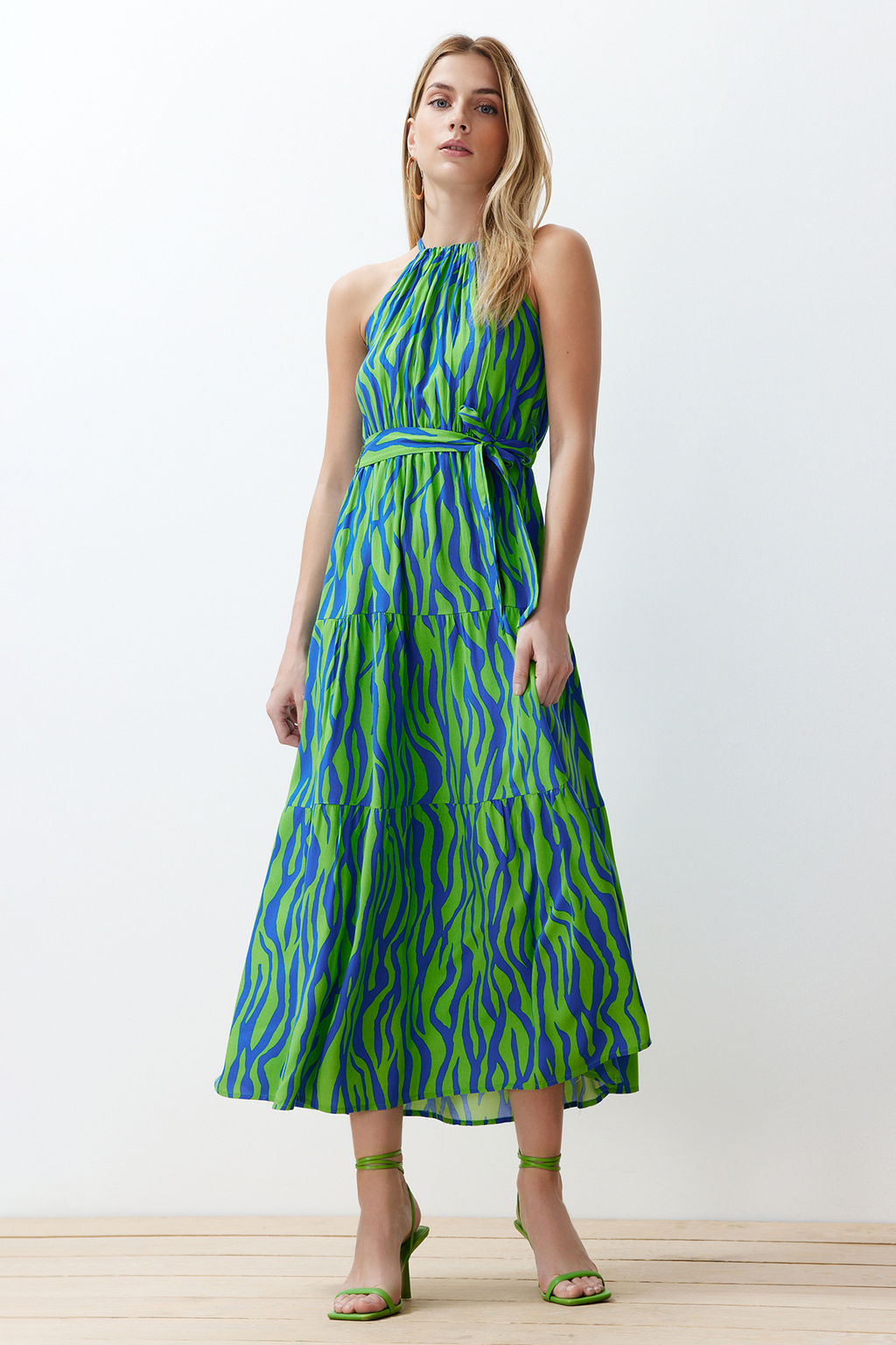 TRENDYOLMILLA Siyah Animal Shift Shally Maxi Dokuma Elbise TWOSS24EL00872 фото 8