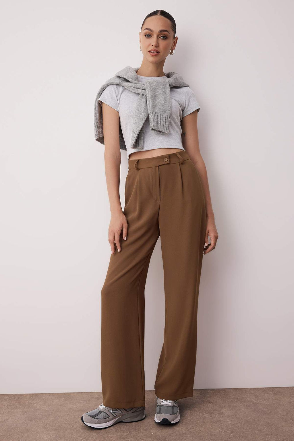 Haki Wide Leg/Genis Paca Dokuma Kumas Pantolon TWOAW22PL0263 Palazzo