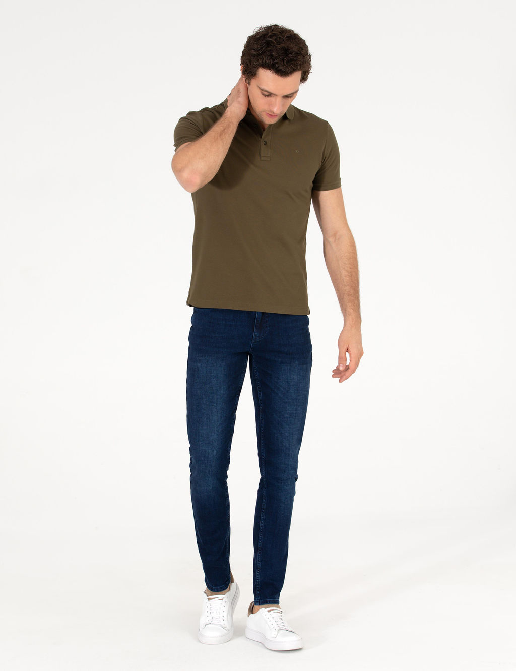 Haki Polo Yaka Slim Fit Basic Merserize T-shirt