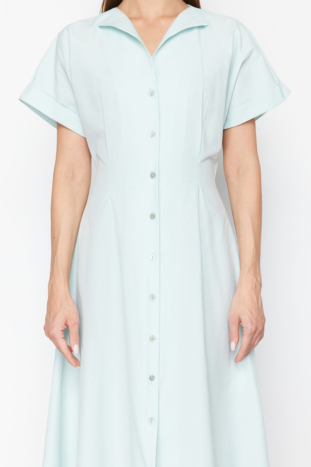 TRENDYOLMILLA Siyah Belden Ac?lan Midi Dokuma Gomlek Elbise TWOSS24EL00052  фото 10