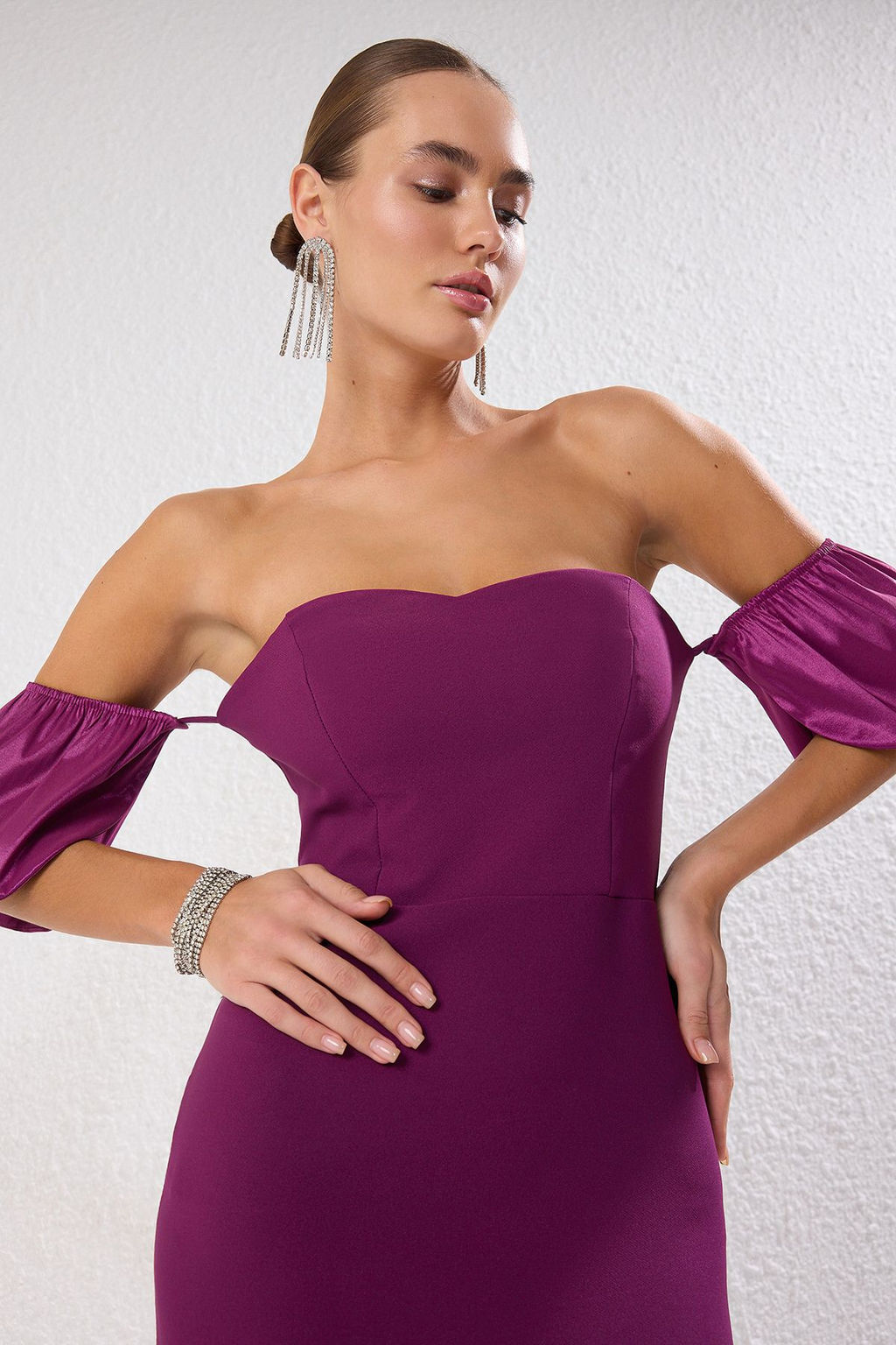 TRENDYOLMILLA Murdum Carmen Yaka Dokuma Uzun S?k Abiye & Mezuniyet Elbise TPRSS25AE00084  фото 3
