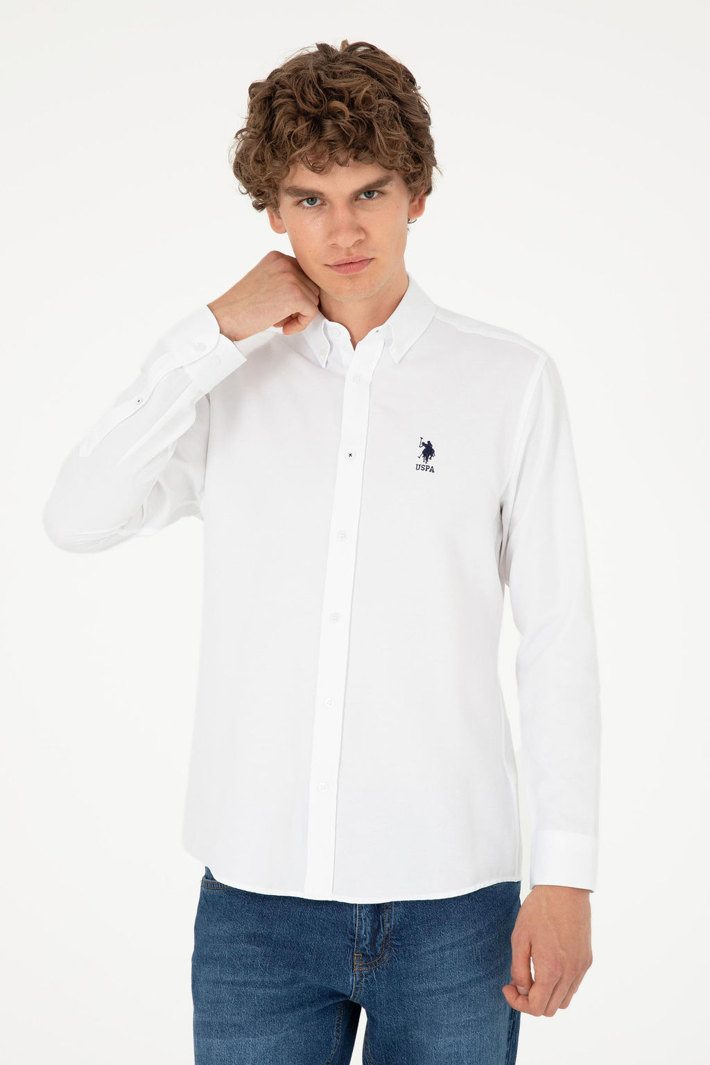 Мужская белая базовая рубашка с длинным рукавом - U.s. polo assn фото 3