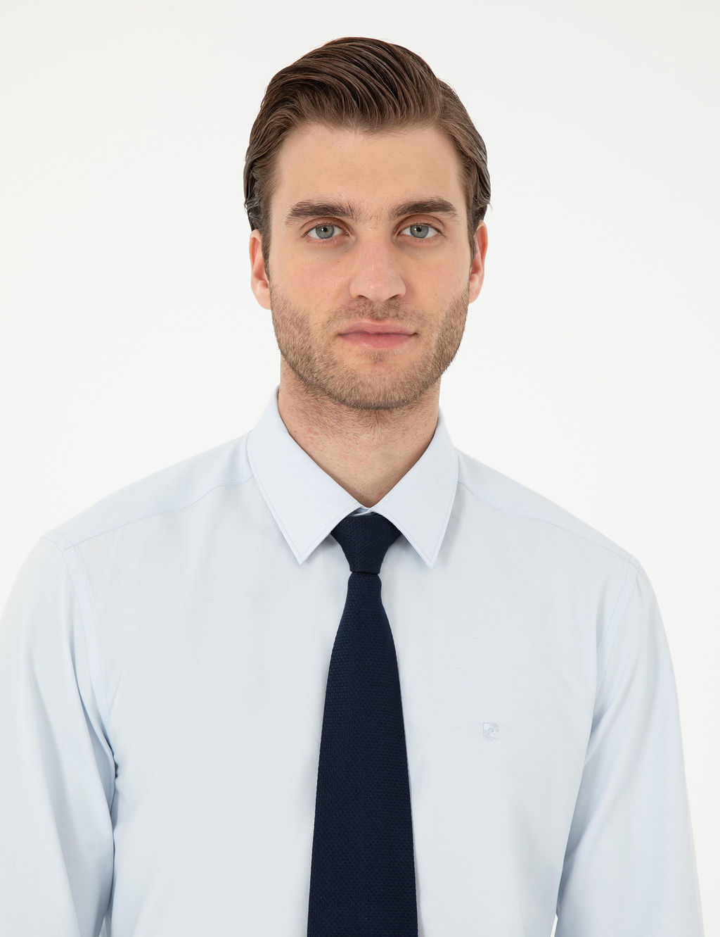 A__k Mavi Slim Fit Uzun Kollu Basic G_mlek