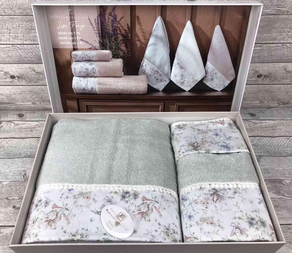 Набор полотенец Pupilla LION хлопок (3 шт) (30*50,50*90,70*140) MINT с принтом